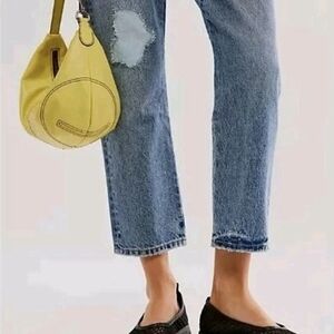 🔥New FREE PEOPLE Real World Yellow Premium Sheep Skin Leather Hobo Clutch Bag